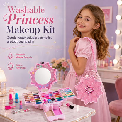 Washable Princess Makeup Set – Non‑irritating, trays & portable case 🎀