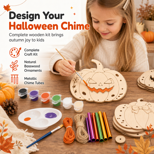 📢📢50% OFF !! ⏰Halloween Wooden Pumpkin Craft Kit | DIY Wind Chime