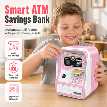 🏦 LIMITED-TIME 50% OFF! 🔐 Kids ATM Money Saving Box, Fingerprint Password Safe with Auto Bill Feeder, Educational Piggy Bank for Boys & Girls ✨
