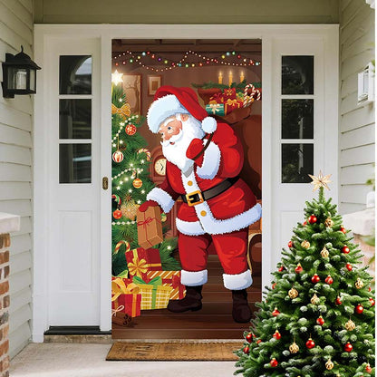 🎅 Christmas Door Cover: Instant Holiday Decor, Santa & Snowman Designs, Fade-Resistant, 90x180cm