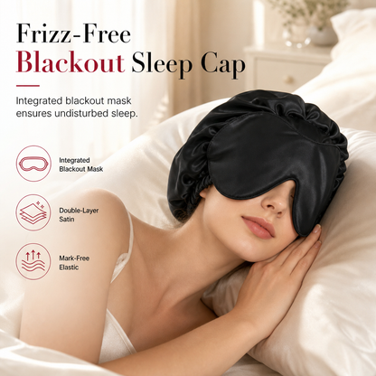 ✨ Help Keep Hair Smooth While You Wind Down🌙 2-in-1 Satin Sleep Bonnet with Built-In Eye Mask
