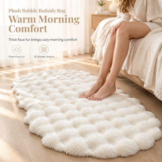 Soft Faux Rabbit Fur Bedside Rug Bubble Plush Double Pelt Area Carpet for Girls Bedroom Living Room and Bay Window
