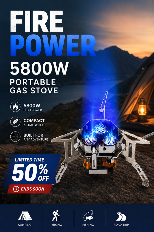 📢📢50% OFF !! ⏰Camping Gas Burner – 5800W, Piezo Ignition, Windproof 🔥