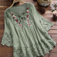 2023 New large sizes women's cotton linen top with loose embroidery