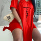 【Buy 2 Free Shipping】Letter Print Split Side V Neck T-Shirt & Shorts Two Piece Set