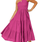 Women's 2023 Summer Bohemian One Shoulder Sleeveless Smocked Ruffle Tiered Beach Maxi Sun Dress