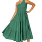 Women's 2023 Summer Bohemian One Shoulder Sleeveless Smocked Ruffle Tiered Beach Maxi Sun Dress