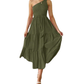 Women's 2023 Summer Bohemian One Shoulder Sleeveless Smocked Ruffle Tiered Beach Maxi Sun Dress