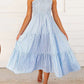 Women's 2023 Summer Bohemian One Shoulder Sleeveless Smocked Ruffle Tiered Beach Maxi Sun Dress