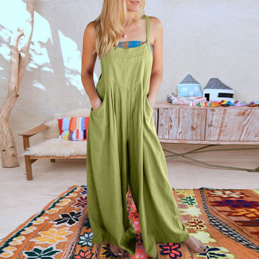 Women's Sleeveless Wide Leg Jumpsuit with Pockets